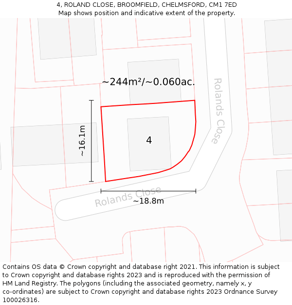 4, ROLAND CLOSE, BROOMFIELD, CHELMSFORD, CM1 7ED: Plot and title map