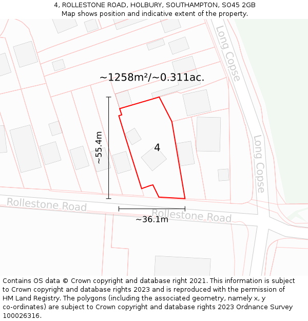 4, ROLLESTONE ROAD, HOLBURY, SOUTHAMPTON, SO45 2GB: Plot and title map