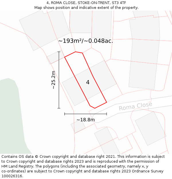 4, ROMA CLOSE, STOKE-ON-TRENT, ST3 4TF: Plot and title map