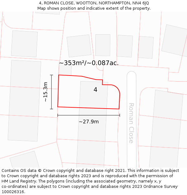 4, ROMAN CLOSE, WOOTTON, NORTHAMPTON, NN4 6JQ: Plot and title map