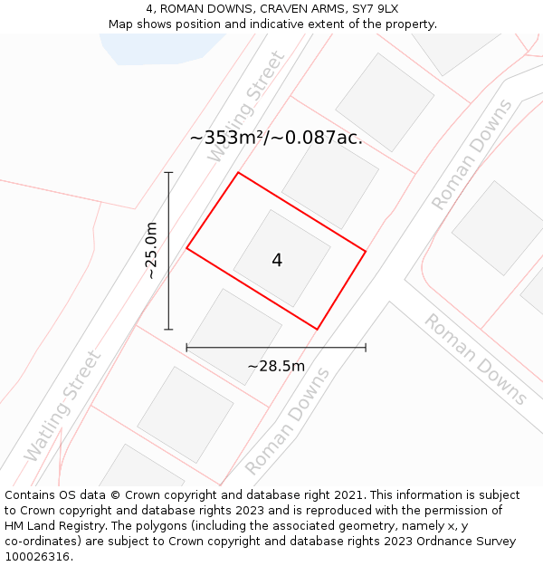 4, ROMAN DOWNS, CRAVEN ARMS, SY7 9LX: Plot and title map