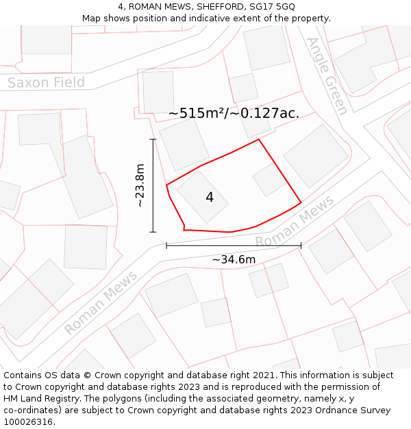 4, ROMAN MEWS, SHEFFORD, SG17 5GQ: Plot and title map