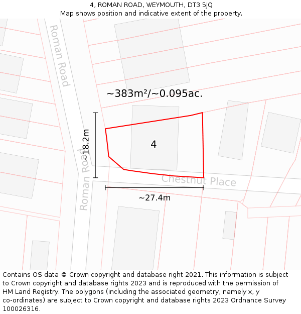 4, ROMAN ROAD, WEYMOUTH, DT3 5JQ: Plot and title map