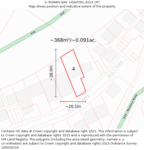 4, ROMAN WAY, HONITON, EX14 1PT: Plot and title map