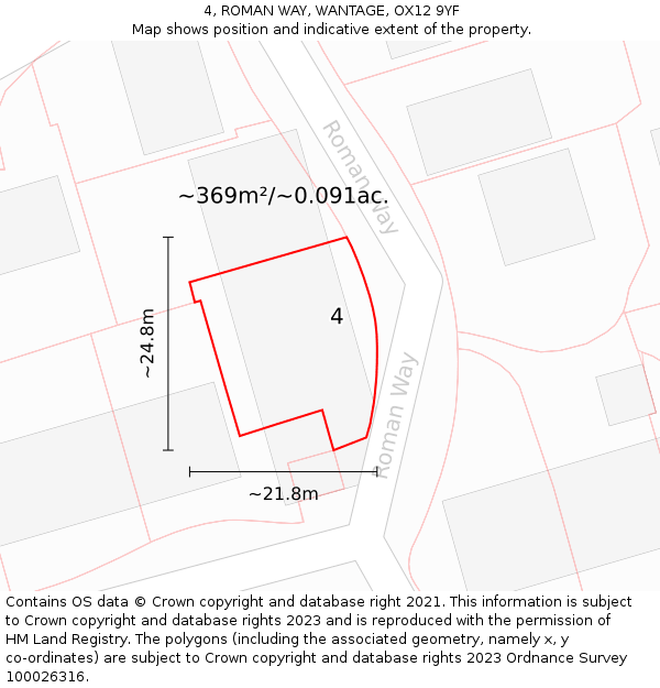 4, ROMAN WAY, WANTAGE, OX12 9YF: Plot and title map