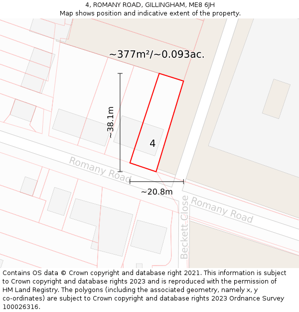 4, ROMANY ROAD, GILLINGHAM, ME8 6JH: Plot and title map