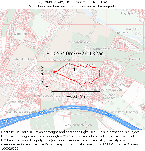 4, ROMSEY WAY, HIGH WYCOMBE, HP11 1QP: Plot and title map