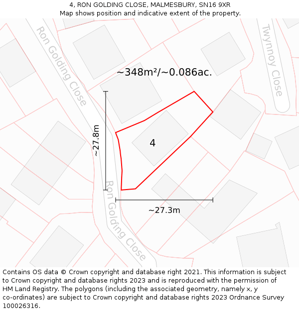 4, RON GOLDING CLOSE, MALMESBURY, SN16 9XR: Plot and title map