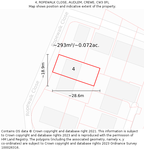 4, ROPEWALK CLOSE, AUDLEM, CREWE, CW3 0FL: Plot and title map