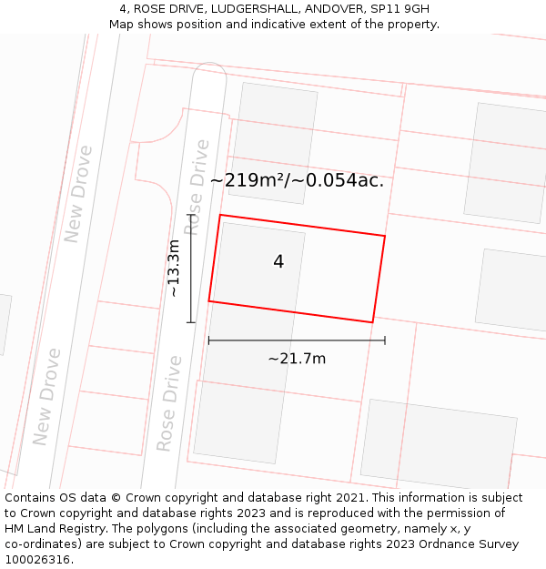 4, ROSE DRIVE, LUDGERSHALL, ANDOVER, SP11 9GH: Plot and title map