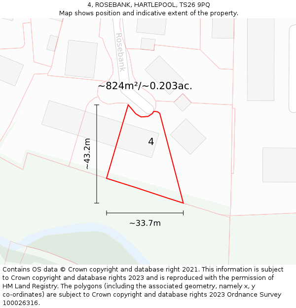 4, ROSEBANK, HARTLEPOOL, TS26 9PQ: Plot and title map