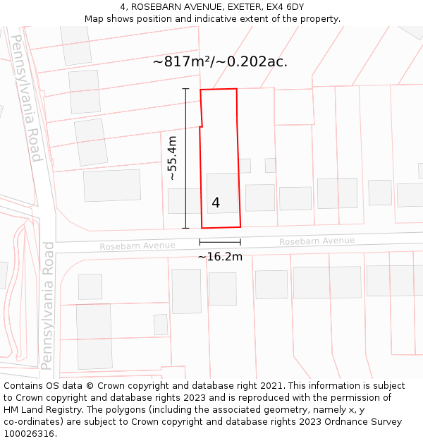 4, ROSEBARN AVENUE, EXETER, EX4 6DY: Plot and title map