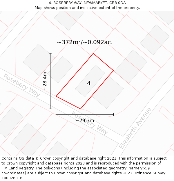 4, ROSEBERY WAY, NEWMARKET, CB8 0DA: Plot and title map