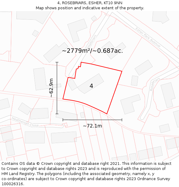 4, ROSEBRIARS, ESHER, KT10 9NN: Plot and title map