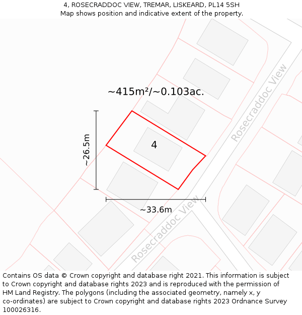 4, ROSECRADDOC VIEW, TREMAR, LISKEARD, PL14 5SH: Plot and title map