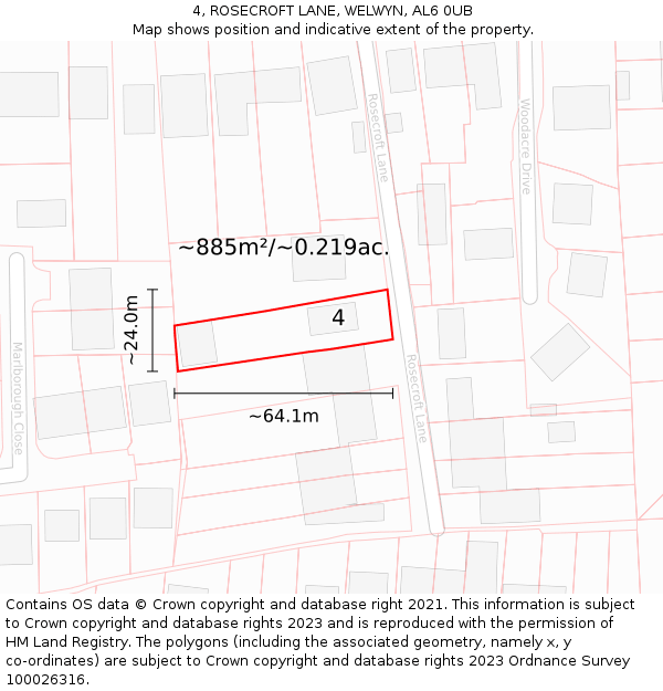 4, ROSECROFT LANE, WELWYN, AL6 0UB: Plot and title map