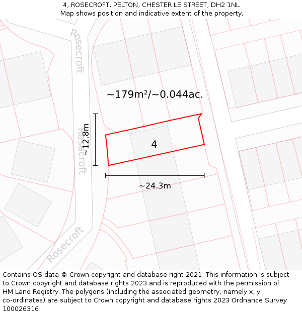 4, ROSECROFT, PELTON, CHESTER LE STREET, DH2 1NL: Plot and title map