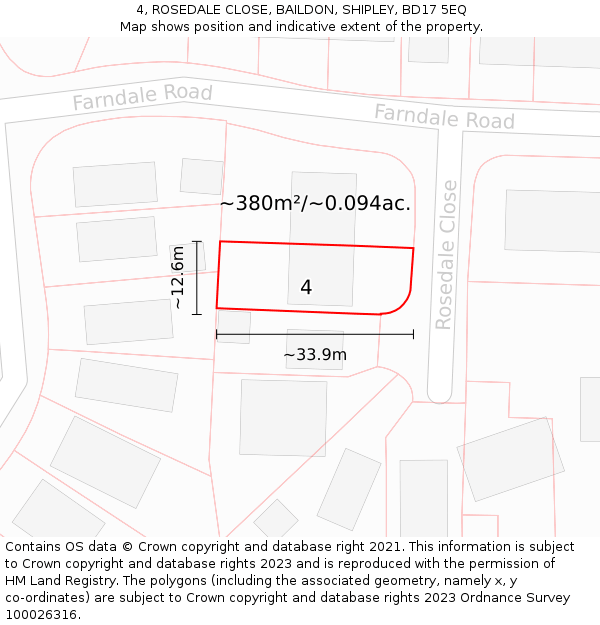 4, ROSEDALE CLOSE, BAILDON, SHIPLEY, BD17 5EQ: Plot and title map