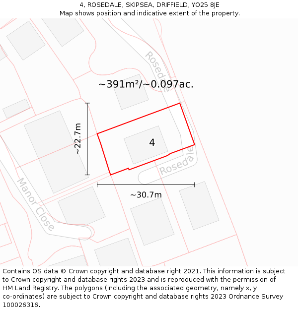 4, ROSEDALE, SKIPSEA, DRIFFIELD, YO25 8JE: Plot and title map