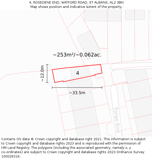 4, ROSEDENE END, WATFORD ROAD, ST ALBANS, AL2 3BN: Plot and title map