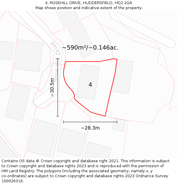 4, ROSEHILL DRIVE, HUDDERSFIELD, HD2 2GA: Plot and title map