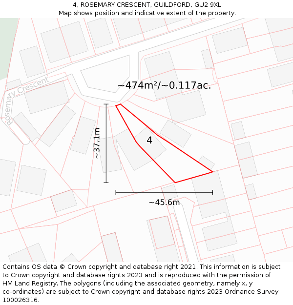 4, ROSEMARY CRESCENT, GUILDFORD, GU2 9XL: Plot and title map