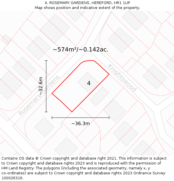 4, ROSEMARY GARDENS, HEREFORD, HR1 1UP: Plot and title map