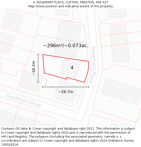 4, ROSEMARY PLACE, CLIFTON, PRESTON, PR4 0ZT: Plot and title map