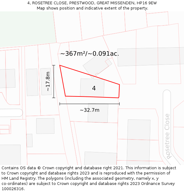 4, ROSETREE CLOSE, PRESTWOOD, GREAT MISSENDEN, HP16 9EW: Plot and title map