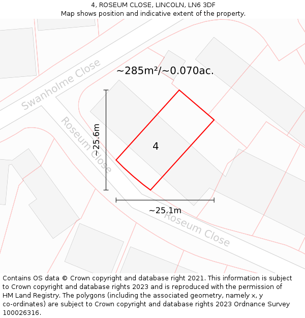 4, ROSEUM CLOSE, LINCOLN, LN6 3DF: Plot and title map