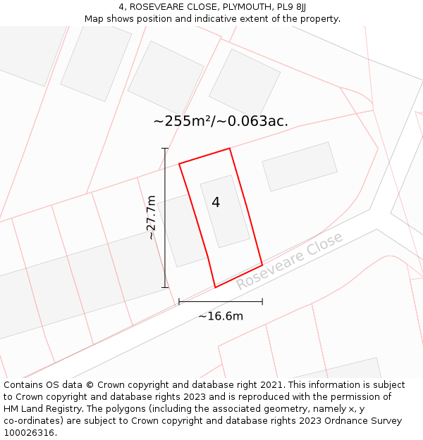 4, ROSEVEARE CLOSE, PLYMOUTH, PL9 8JJ: Plot and title map