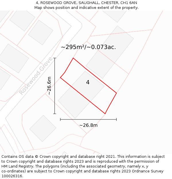 4, ROSEWOOD GROVE, SAUGHALL, CHESTER, CH1 6AN: Plot and title map