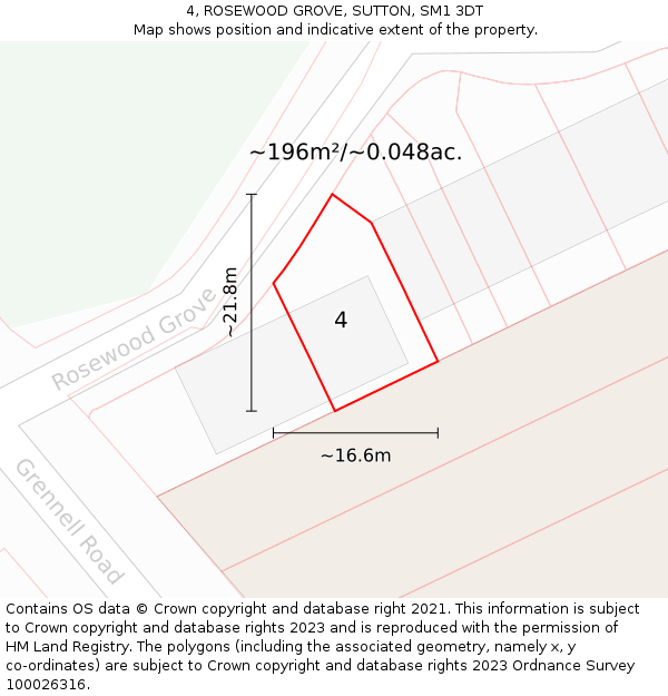 4, ROSEWOOD GROVE, SUTTON, SM1 3DT: Plot and title map