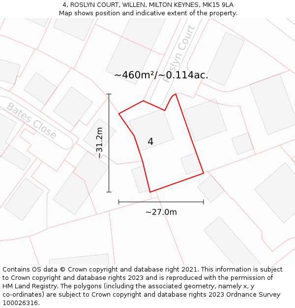 4, ROSLYN COURT, WILLEN, MILTON KEYNES, MK15 9LA: Plot and title map