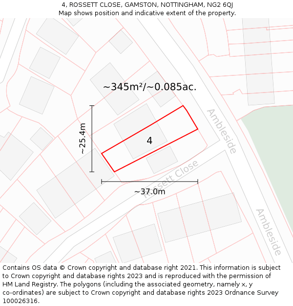 4, ROSSETT CLOSE, GAMSTON, NOTTINGHAM, NG2 6QJ: Plot and title map