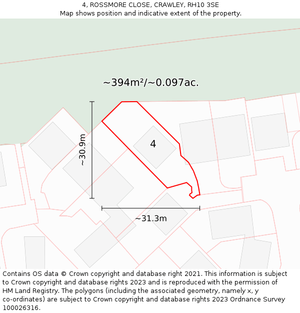 4, ROSSMORE CLOSE, CRAWLEY, RH10 3SE: Plot and title map