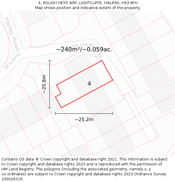 4, ROUGH HEYS WAY, LIGHTCLIFFE, HALIFAX, HX3 8FH: Plot and title map