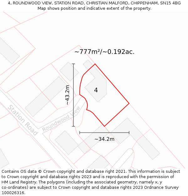 4, ROUNDWOOD VIEW, STATION ROAD, CHRISTIAN MALFORD, CHIPPENHAM, SN15 4BG: Plot and title map