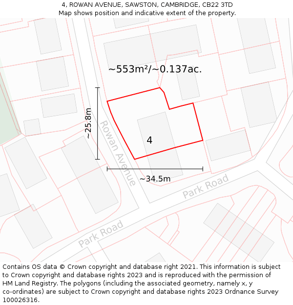 4, ROWAN AVENUE, SAWSTON, CAMBRIDGE, CB22 3TD: Plot and title map