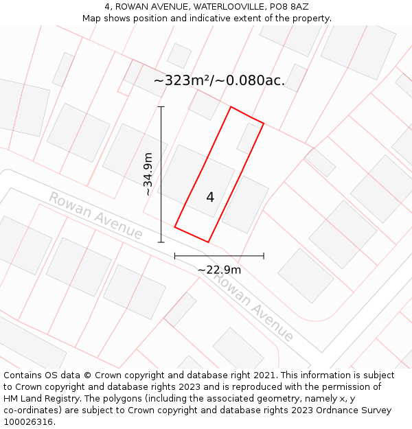 4, ROWAN AVENUE, WATERLOOVILLE, PO8 8AZ: Plot and title map