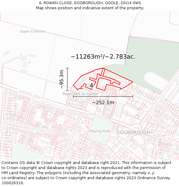 4, ROWAN CLOSE, EGGBOROUGH, GOOLE, DN14 0WS: Plot and title map