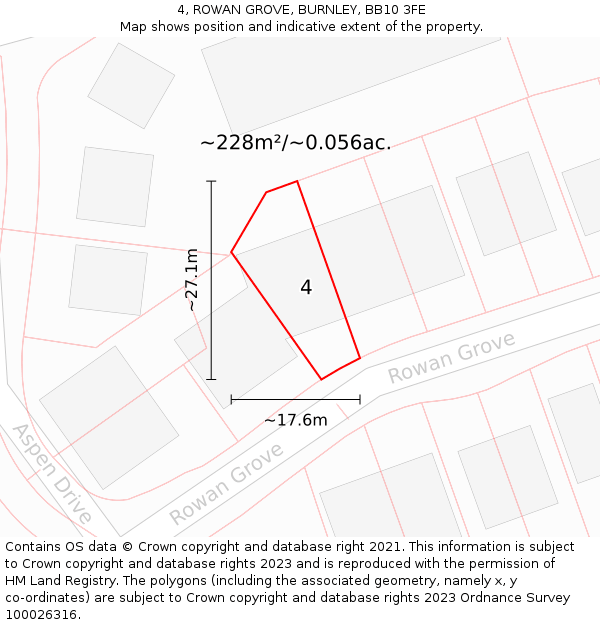 4, ROWAN GROVE, BURNLEY, BB10 3FE: Plot and title map