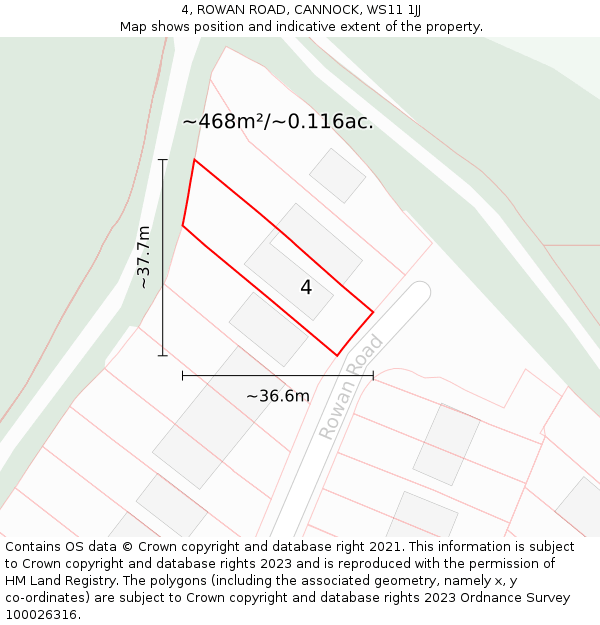 4, ROWAN ROAD, CANNOCK, WS11 1JJ: Plot and title map