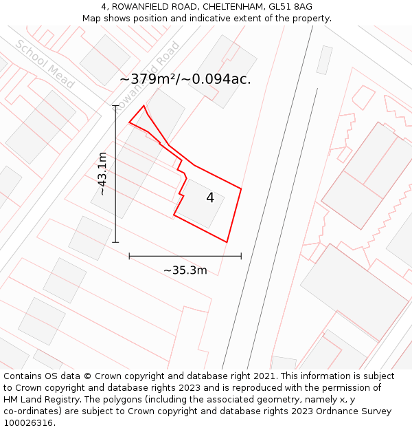 4, ROWANFIELD ROAD, CHELTENHAM, GL51 8AG: Plot and title map