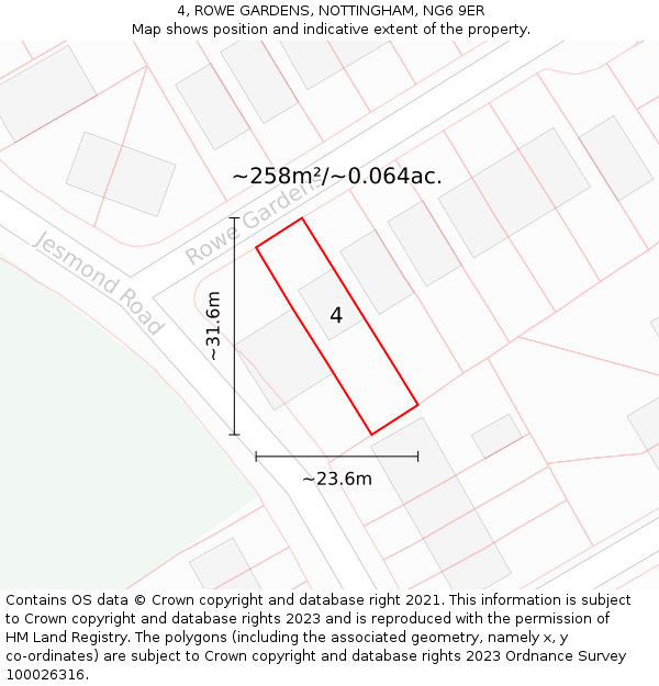 4, ROWE GARDENS, NOTTINGHAM, NG6 9ER: Plot and title map