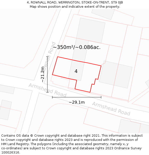 4, ROWNALL ROAD, WERRINGTON, STOKE-ON-TRENT, ST9 0JB: Plot and title map