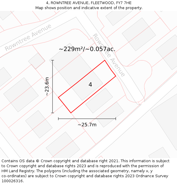 4, ROWNTREE AVENUE, FLEETWOOD, FY7 7HE: Plot and title map