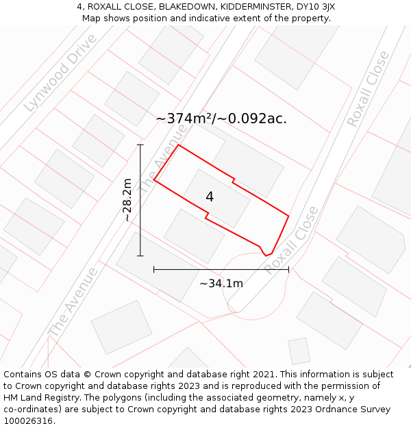 4, ROXALL CLOSE, BLAKEDOWN, KIDDERMINSTER, DY10 3JX: Plot and title map