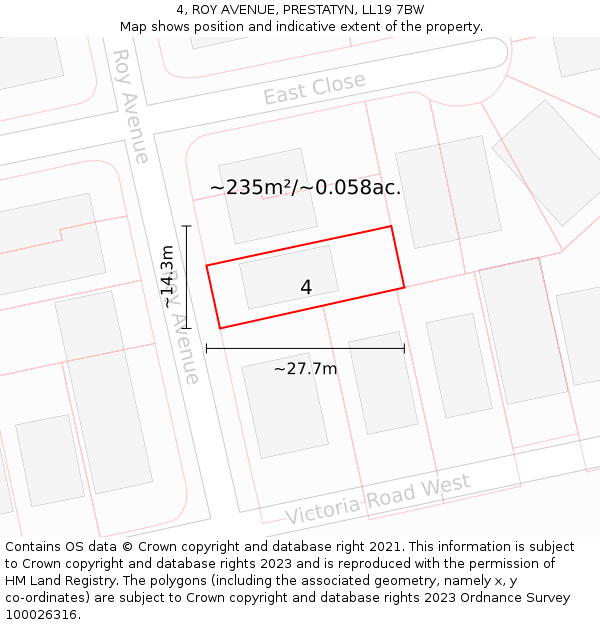 4, ROY AVENUE, PRESTATYN, LL19 7BW: Plot and title map