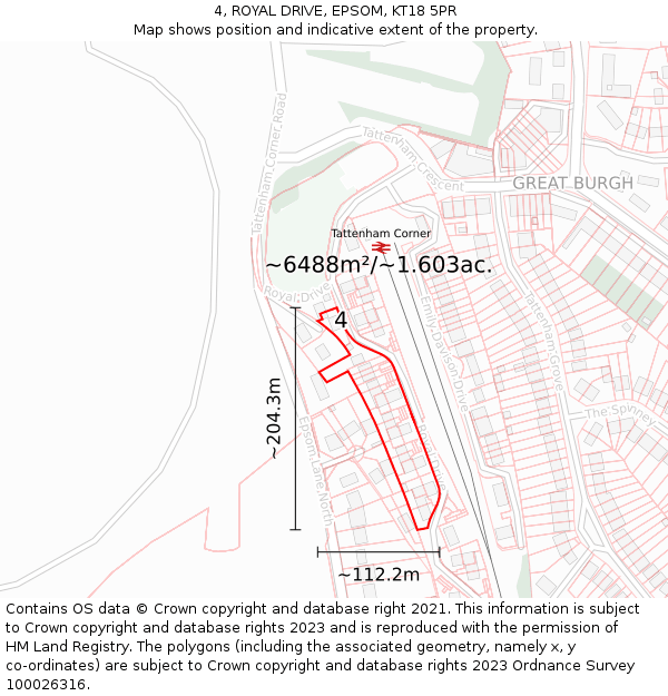 4, ROYAL DRIVE, EPSOM, KT18 5PR: Plot and title map